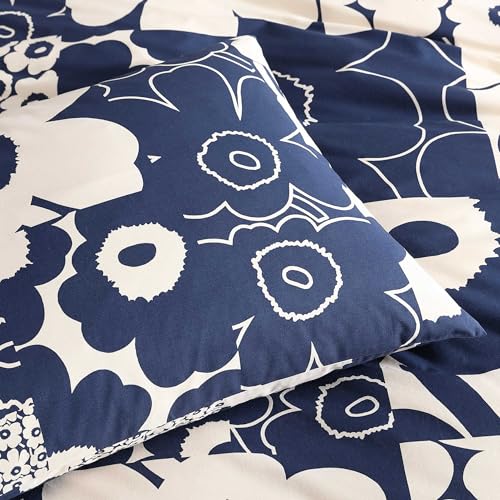 Image of Marimekko - King Duvet Cover Set, Premium Cotton Bedding with Matching Shams, Floral Home Decor (Unikko Kollaasi Blue, King)
