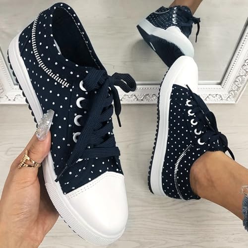 Zapatillas cómodas de mujer azul marino calzado plano y ligero para diario 4