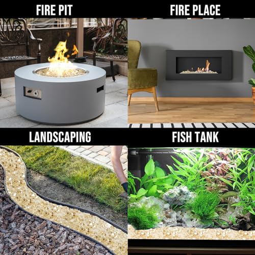 Image of Skyflame High Luster 10-Pound Fire Glass Fire Pit Fireplace Landscaping, 1 /4 inch Gold Reflective