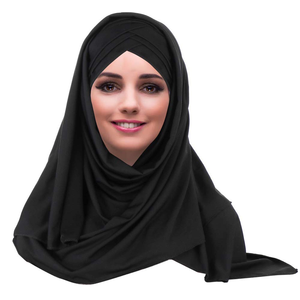 Yofasen Women's Black Slouchy Muslim Hat - Islamic Scarfs Beautiful Hijab Beanie Cap Shawl Headscarf, One Size
