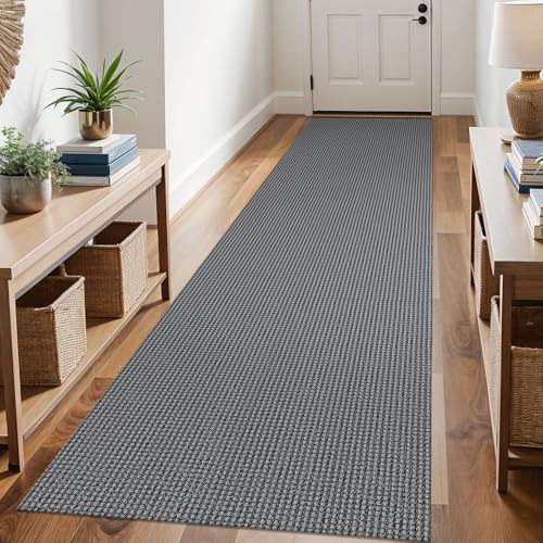 KOZYFLY Runners for Hallways 3x10 ft Washable Kitchen Runner Non Slip Rubber Backed Hallway Rugs Cotton Entryway Runner Rug Floor Carpet for Indoor Hall, Backdoor, Kitchen, Grey/Dark Grey