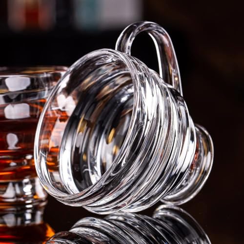 Image of MARTVIA 200 ML Crystal Clear Toughened Glass Tea Cup with Convenient Solid Handle Cups, Espresso Mug Set for Tea, Coffee, Hot /Cold Drinks Set of 6 (6, Linning)