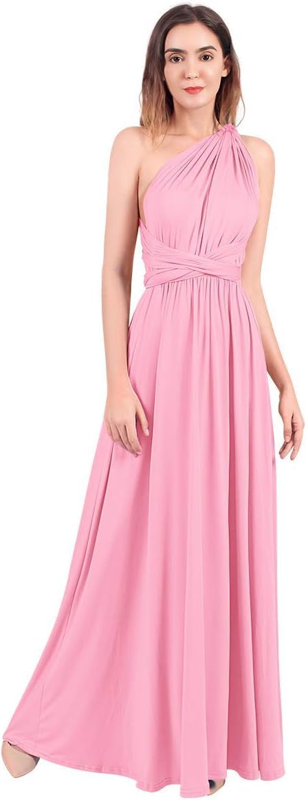 Robe de soirée convertible rose en coupe maxi fluide pour réception de gala