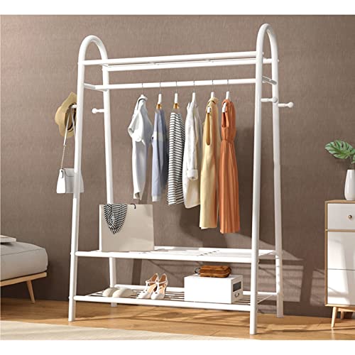 hxoity Perchero De Una Sola Barra Barra Metálica Resistente Para Colgar Ropa Con Estantes Inferiores De Almacenamiento De 2 Niveles Perchero Independiente Robusto Para Dormitorio