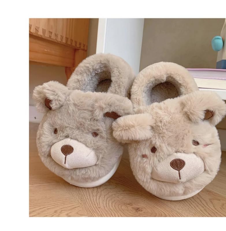 JHTPSLR Kawaii Cute Bear House Slippers - Women & Girls Winter Warm Indoor Fuzzy Slippers4