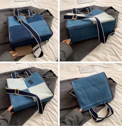 Image of Canvas Tote Bag Women Large Denim Shoulder Bag Vintage Satchels Cute Hobo Bags Work Travel College Casual Tote Handbag