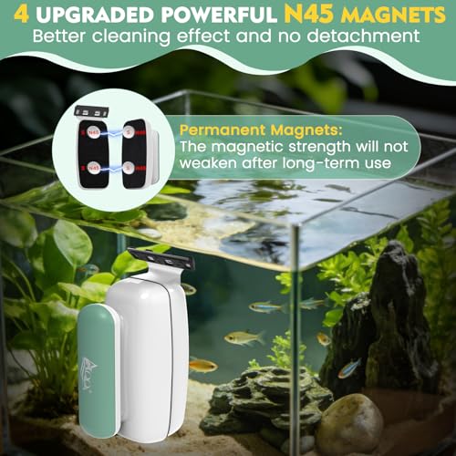 AQQA Fish Tank Cleaner Magnet, Strong Magnetic Aquarium Glass Cleaner with 2 Detachable Scrapers for up to 0.5" Thick Glass/Acrylic Aquariums