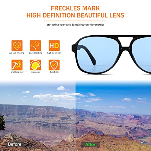 Image of Freckles Mark Vintage Retro 70s Sunglasses for Women Men Classic Large Square Aviator Trendy Glasses