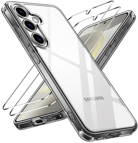 ivoler Anti-Jaunissement HD Clair Coque pour Samsung Galaxy S24 5G avec 2 Pièces Verre Trempé, [Protection Militaire] Transparente Étui de Protection...