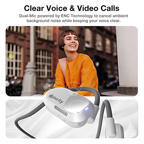 Image of Purity Air Open Ear Headphones - True Air Conduction Wireless Bluetooth Open Ear Earbuds with Dual Mic for iPhone /Android - Secured Long Wearing Comfort, Sports Sweat Resistant (White /Grey)