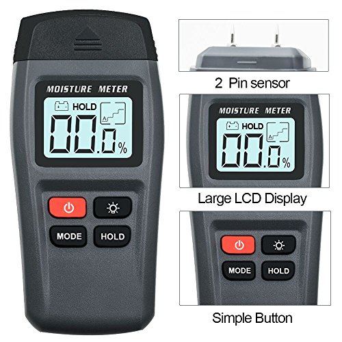 ERAY Digital Moisture Meter for Wood with Backlight LCD, Pin Type, Measure Firewood/Furniture/Floor/Trees Moisture Content - Battery Included
