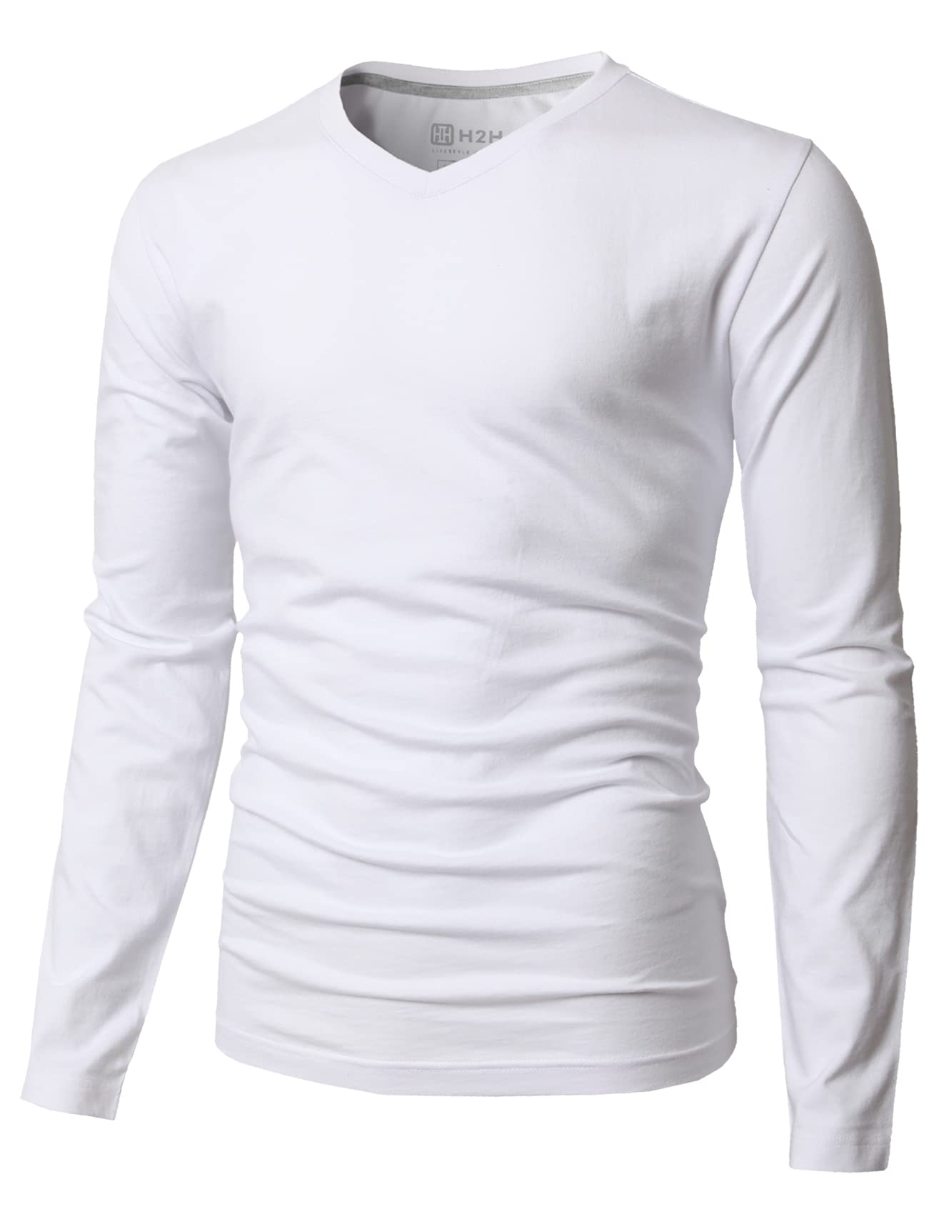 H2H Mens Casual Slim Fit Long Sleeve T-Shirts Soft Lightweight V-Neck Crew-Neck Size XS to 3XL