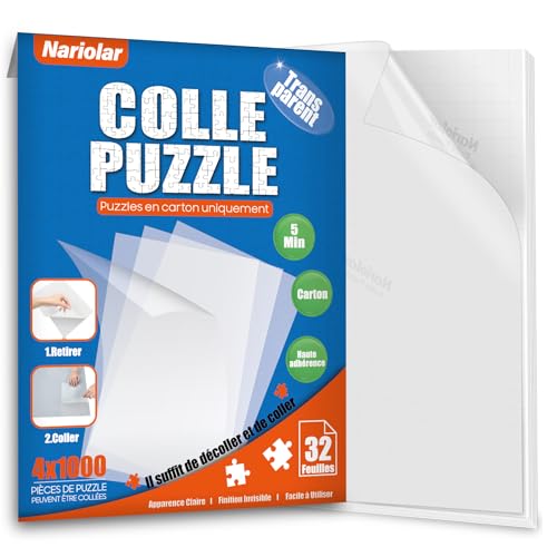 Nariolar Transparent Colle Puzzle pour 4000 Pièces de Puzzle,32 Feuilles de Conservation Facile en Quelques Minutes