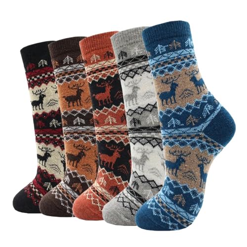 HUBGFEQ 5 Pairs Autumn Winter Cute Colorful Women Warm Wool Socks Thicken Cashmere Snow Women Socks-5Pairs-A2405-Eu35-40