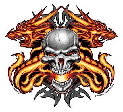 F.T.S. - The Heat Skull with Dual Flaming Dragons - Sticker/Decal