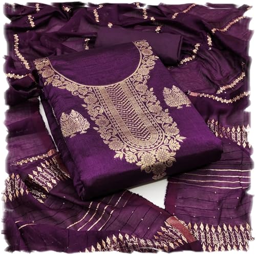 Image of Sidhidata Women's Dyable Banarasi Jacquard Unstitched Salwar Suit Dress Material With Mini Sequence Work Dupatta (DM Ikka Free Size)