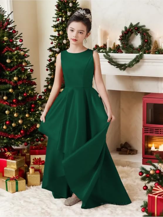 dideyttawl Satin Hi-Lo Formal Dress for Girls 4-16 Sleeveless A Line Quinceanera Dresses Flower Girl Dresses for Wedding3