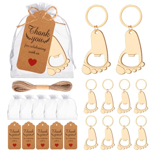 50 Pcs Footprint Keychain Bottle Opener Baby Shower Return Favors For Guests Baby Foot Bottle Opener Gift Baby Shower Party Favors Or Souvenir Guest With Organza Bags And Thank Tags