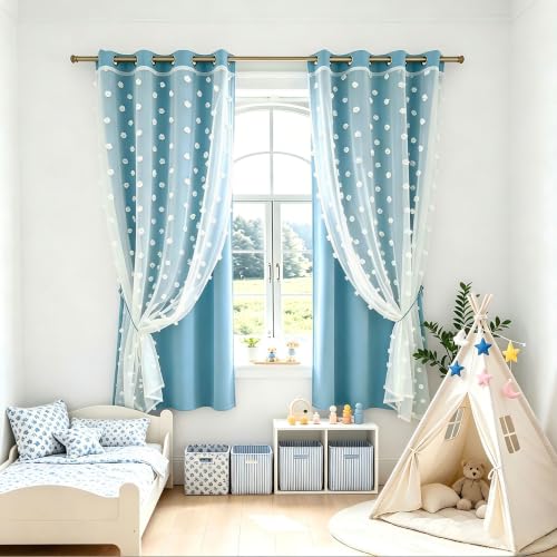 Image of Blue Room Darkening Curtains for Kids Nursery Bedroom 52x54 Inch