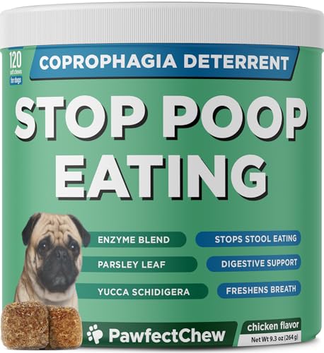 PAWFECTCHEW Coprophagia Deterrent for Dogs & Breath Aid Support - No Poo Chews for Dogs w/Probiotics, Digestive Enzymes Stop Dog Poop Eating - Stool Eating Deterrent - Made in USA - 120 Soft Chews
