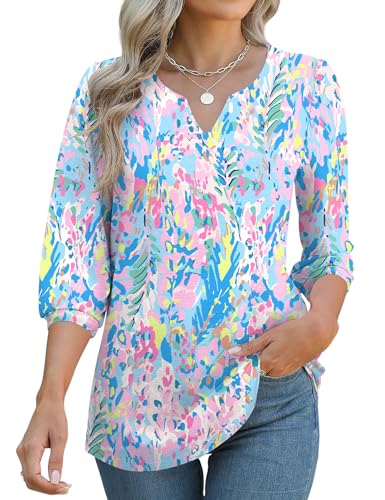 LUYAA 3/4 Length Sleeve Womens Tops Dressy Casual V-Neck Puff Sleeve Blouses Business Work Tunic Shirt S-XXL3