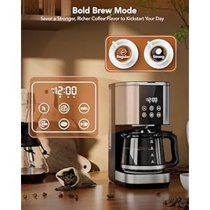 Cowsar 10 cup programmable coffee maker drip coffee machine with bold brew mode auto pause keep warm function blackstainless steel  urban country home decor