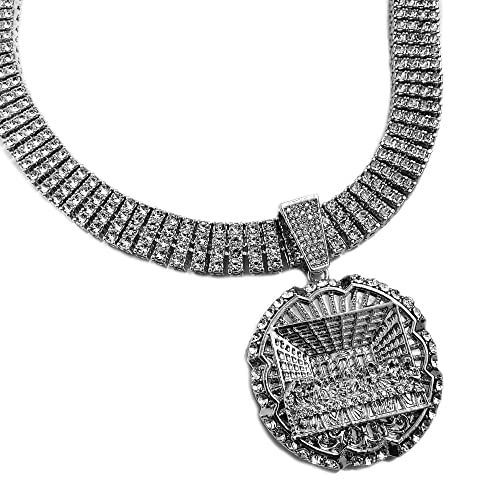 Hip Hop White Gold Plated Last Supper Pendant & 15Mm 20" 30" Iced 4 Row Lab Diamond Tennis Chain Necklace (Pendant Only) #TOP29