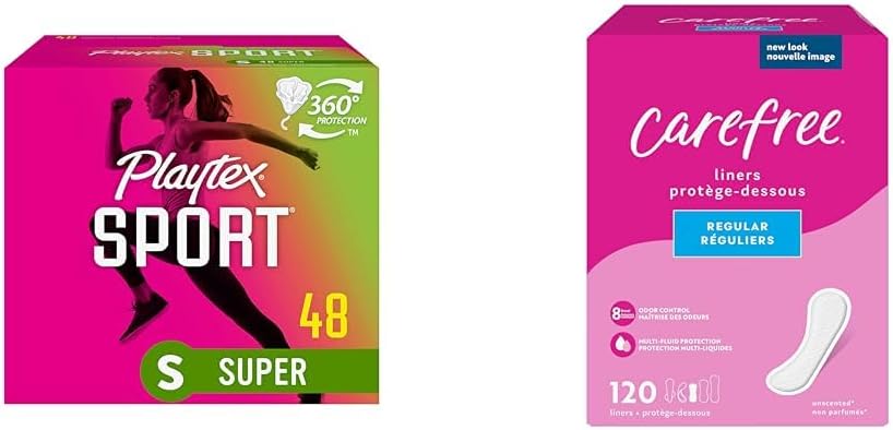 Playtex Sport Tampons 48ct and Carefree Panty Liners 120ct Bundle