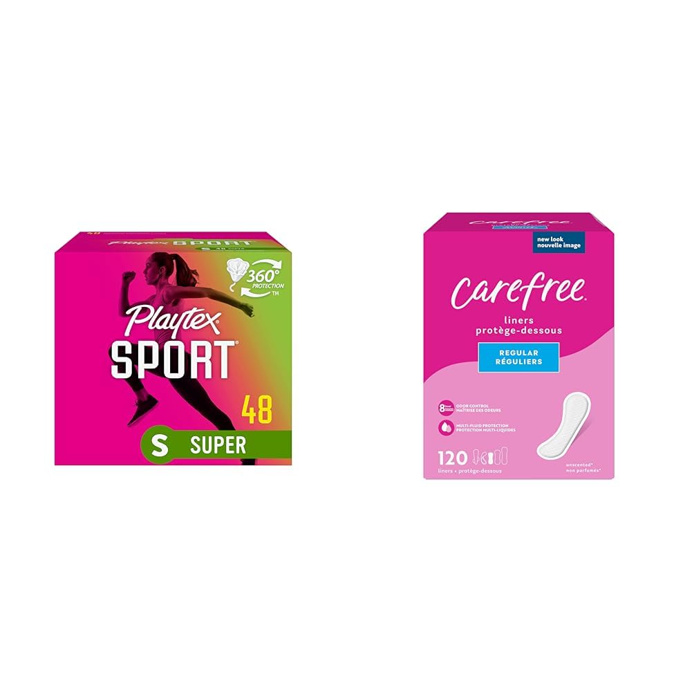 Playtex Sport Tampons 48ct and Carefree Panty Liners 120ct Bundle