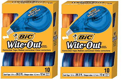 BIC Wite-Out Brand EZ Correct Correction Tape, White, 10-Count - 2 Pack