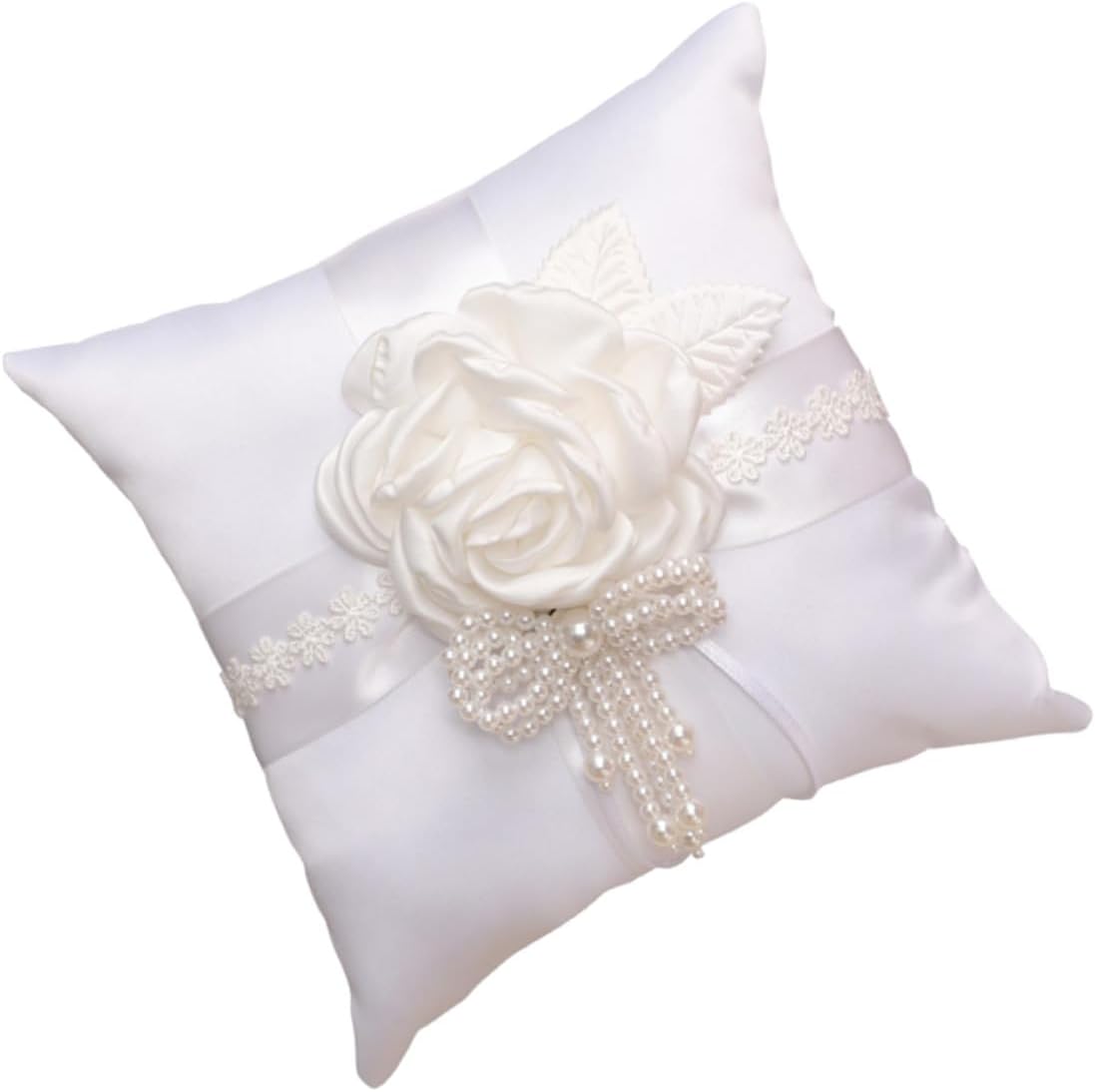 SUPVOX Wedding Ring Pillow White Faux Rose Flower Ring Bearer Cushion Elegant Wedding Supplies for Ceremony and Bridal Events