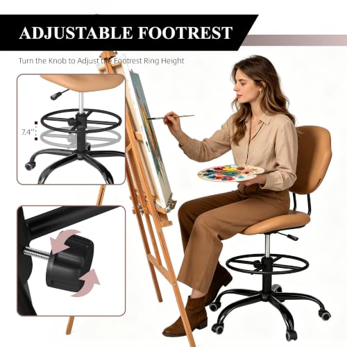 Image of Drafting Chair with Back Support, Tall Desk Rolling Stool(Khaki, Set of 10)