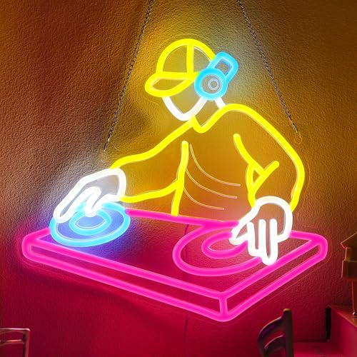CoolGift Mart DJ Neon Light, Dimmable LED Neon Wall Sign USB Powered, Decorations for Bedroom Man Cave Bar Club, Gift for DJ and Heavy Metal Music Lovers