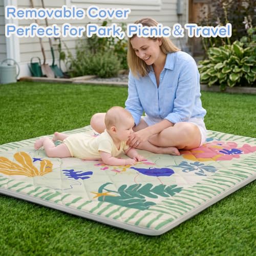 Image of 1.6 inch Thick Baby Play Mat, 50x50 Removable & Machine Washable Cover | Padded Memory Foam, Non-Slip Backing, 100% Baby-Safe Materials, Tummy Time Crawling, Outdoor, Bedroom, Living Room, Nursery