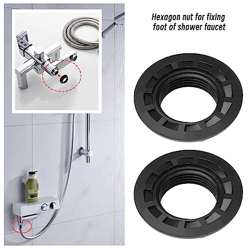 EMSea 4Pcs Sink Tap Back Nut 3/4" BSP Plastic Back Nuts Accessories for Bathroom Basin Taps Mixers Round Faced Flanged Back Nuts Home tools Black - Image 2