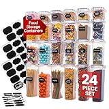 Airtight Food Storage Containers Set - Air Tight Pantry Storage Containers with Lids - Pasta Flour Sugar Cereal Containers - Storage Containers for Food - Kitchen Storage Container (Clear-24 Pack)