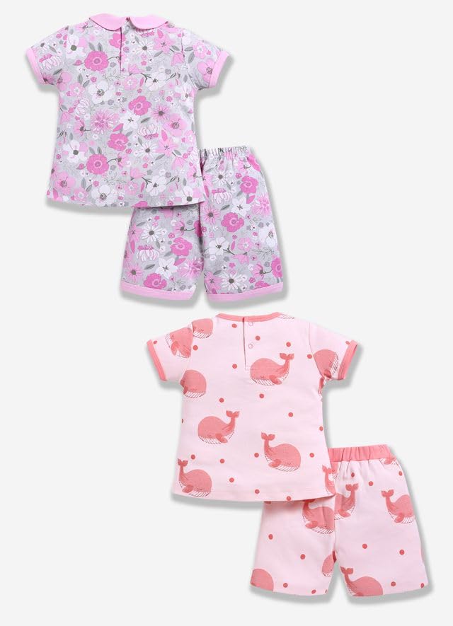 Image of BABY GO Baby Boys & Baby Girls Clothing Set | Summer Co-Ord Set for Baby | Printed 100% Cotton Half Sleeve T-Shirt & Shorts Combo | Soft Cotton Casual Wear Outfit for Infants & Toddlers Pack of 2