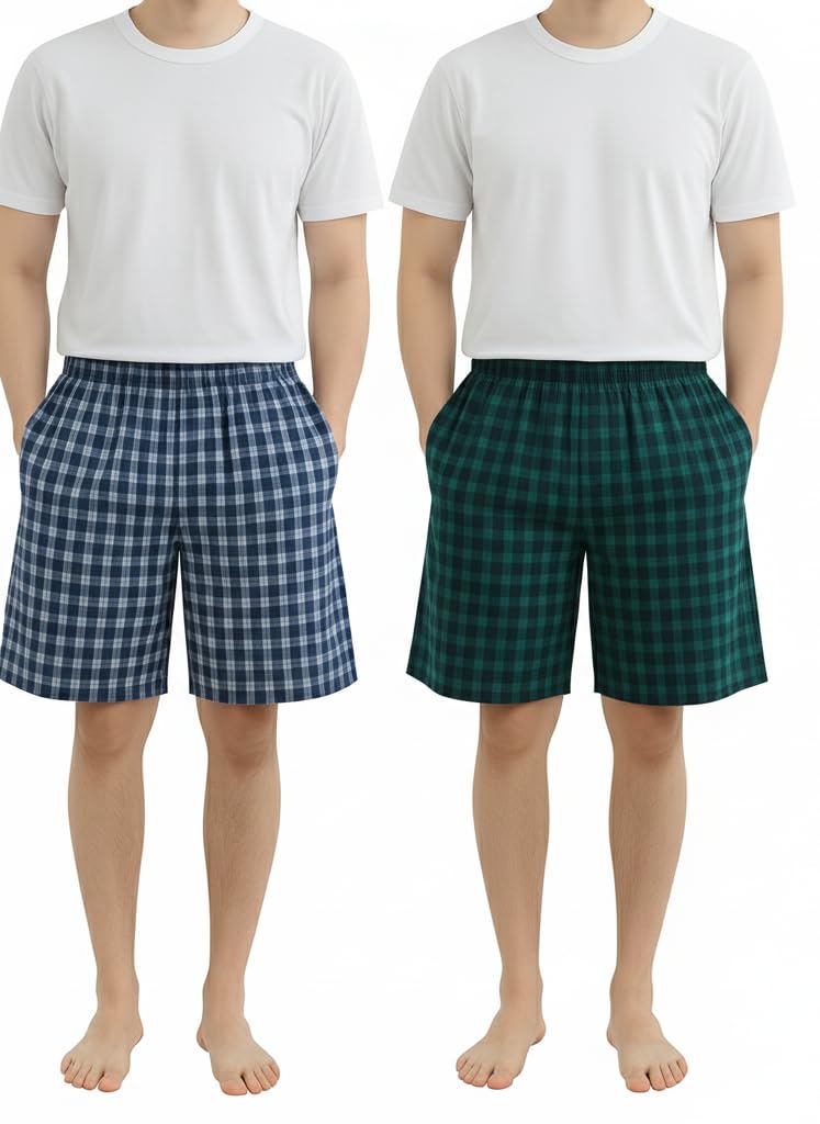 digital shopee Men's Premium Cotton Chacked Boxer Shorts, Lightweight Breathable, Soft Elastic Waistband, Pack of 2 (in, Alpha, S, Multicolor)-picture-44