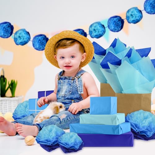Image of NEBURORA Assorted Blue Gift Wrap Paper Set 60 Sheets Wrap Tissue Paper 3 Colors for DIY Gifts Packaging Easter Baby Shower Birthday Wedding Christmas and Blue Party Decoration