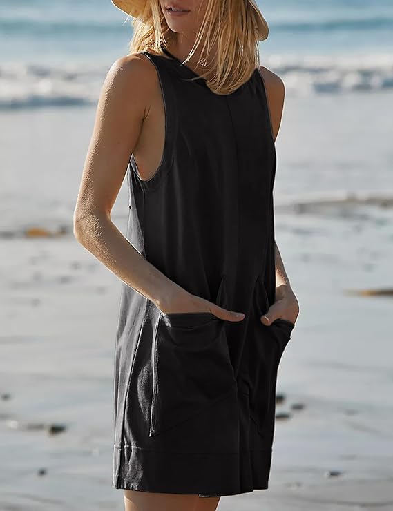 Haibang Jumpsuit Elegante Mono Mujer Verano Corto Sin Mangas Cuello Redondo Peto Casual