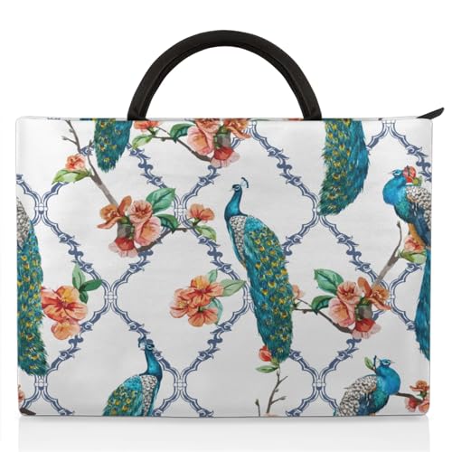 Peacocks Flowers Laptop Sleeve with Handle Waterproof Computer Carrying Case