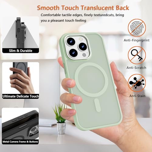 Image of Magnetic iPhone 16 Pro case,Compatible with Magsafe, Military-Grade Protection,Slim Translucent Matte Shockproof with Anti-Scratch Anti-Fingerprint Phone Cover (Matcha Green, iPhone 16 Pro)