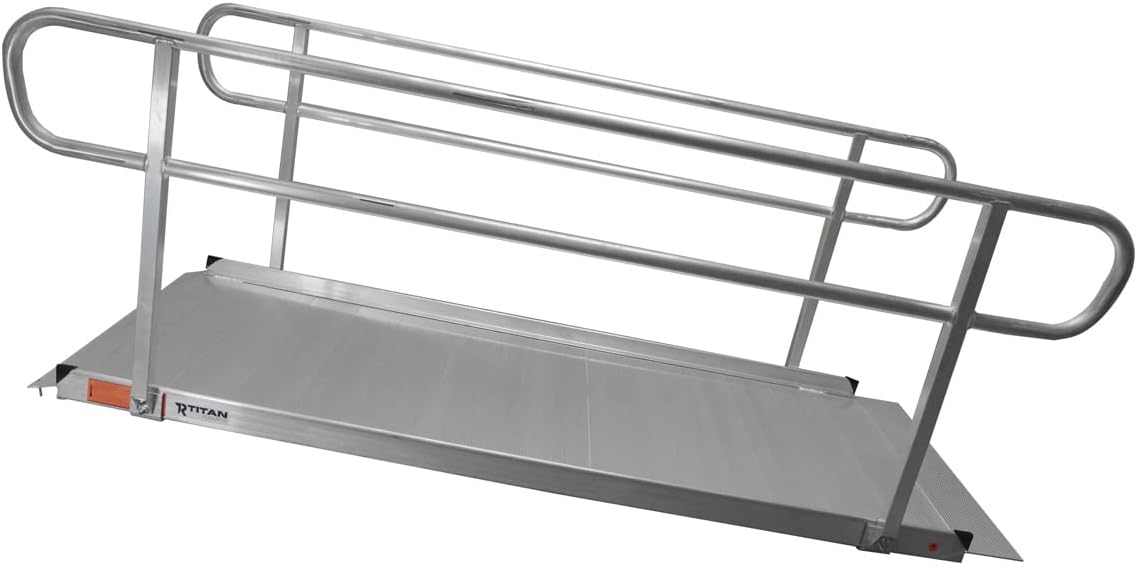 Titan Ramps Wheelchair Entry Ramp Handrails Only 8' Brushed Aluminum -