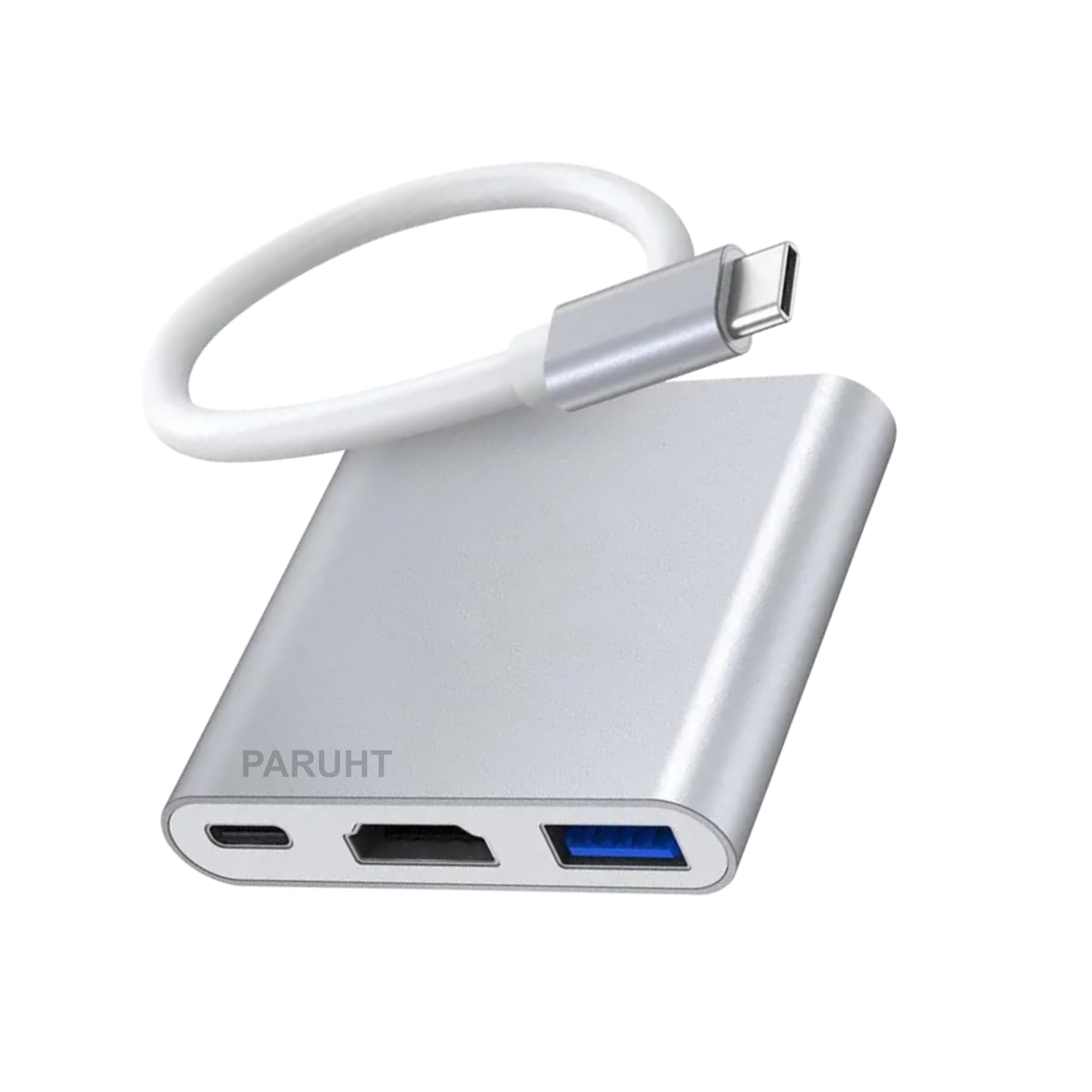 PARUHT USB to USB Adapter, USB Type-C 3.1 Male to Female 4K HDMI/USB3.0/USB-C PD 3 in 1, Grey, U2U31