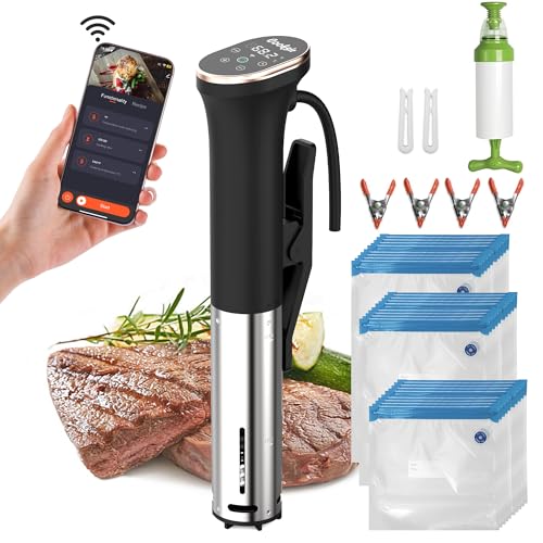 Cooksir Sous Vide Roner, WIFI Roner Cucina a Bassa Temperatura, 1400W, Sous Vide 35CM con alloggiamento in acciaio inox, Wi-Fi e controllo touch con LED, sacchetto per il vuoto con kit pompa