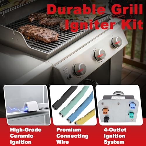Image of DELSbbq 7629 Genesis Igniter Kit for Weber Genesis 300 Series Front-Control Grills E310 E330 S310 S320 S330, Grill Ignitor Module 4-Outlet Electrodes Replacement for Weber 88826 66836 7628