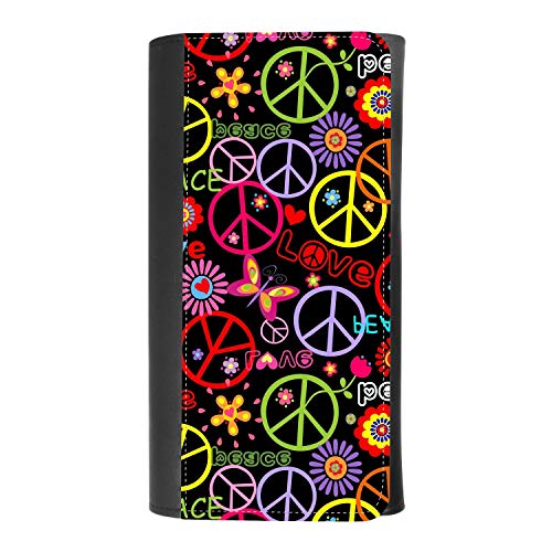 (Hippie Pattern of Peace Sign Symbol) women's Patterned Leather Buckle Trifold Wallet Bag Pouch Holster With Credit Card Holder insurance for smartphones