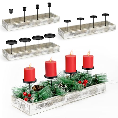 NUPTIO Adventskranz Länglich Metall Schwarz - Moderner Kerzenhalter Mit Griff 42cm Für Weihnachtsdeko