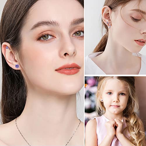 EPIRORA 925 Sterling Silver Studs Earrings Set for Women Men, Hypoallergenic Cubic Zirconia Stud Cartilage Helix Earrings, 5 Pairs Different Sizes Silver Hoop Earring Studs Sets for Multiple Piercing2