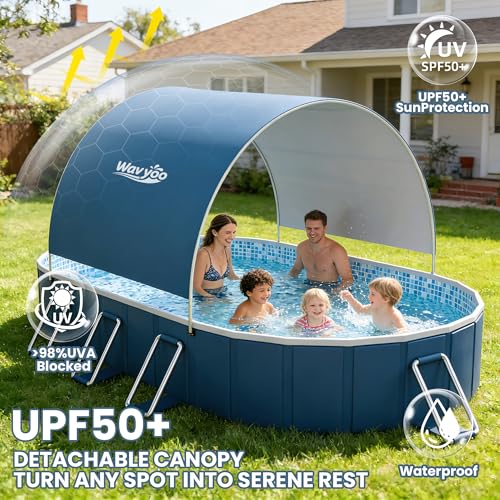 Image of Foldable Pool with Canopy,10FT NonInflatable Above Ground Swimming Pools | Inner Diameter 102 inchx72 inchx20 inch, Durable PVC, Oversize Thickened, Easy Setup